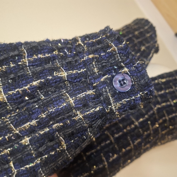 Faith Connexion Tweed oversized hooded shirt black/navy unisex SZ M - Picture 6 of 16